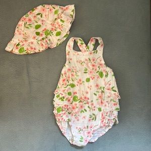 Angel Dear Cherry Blossom Bubble Romper and Ruffle Sun Hat, 12-18 months